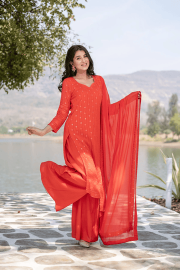 Burnt Orange Heavy Thread Work Long Kurta Set