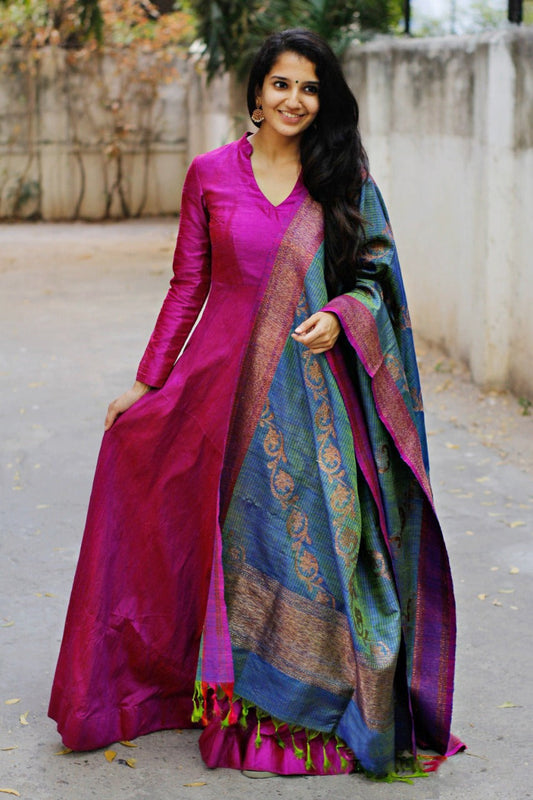 Maroon Tafeta Silk Readymade Gown