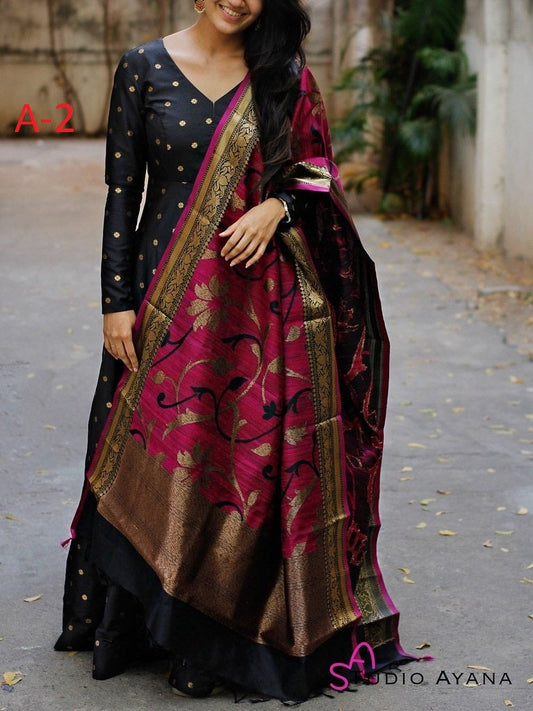 Black Taffeta Butty Gown With Dupatta