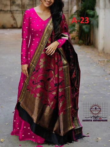 Rani Pink Taffeta Butty Gown With Dupatta