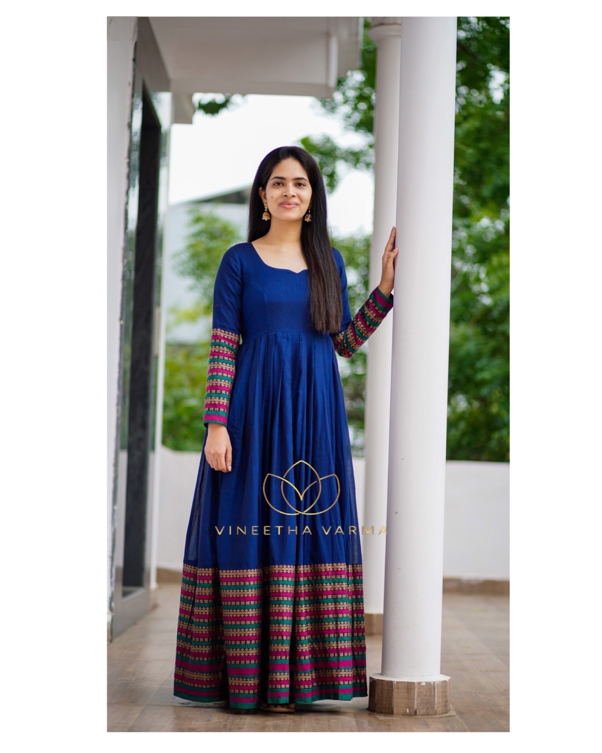 Hatkay - Navy Blue Floral Embroidered Layered Indo Western Gown - Shop This  Outfit For $190.00 USD At Hatkay.com 🌟 Search for Product Code :- TH-05  #hatkay @hatkay11 | Facebook