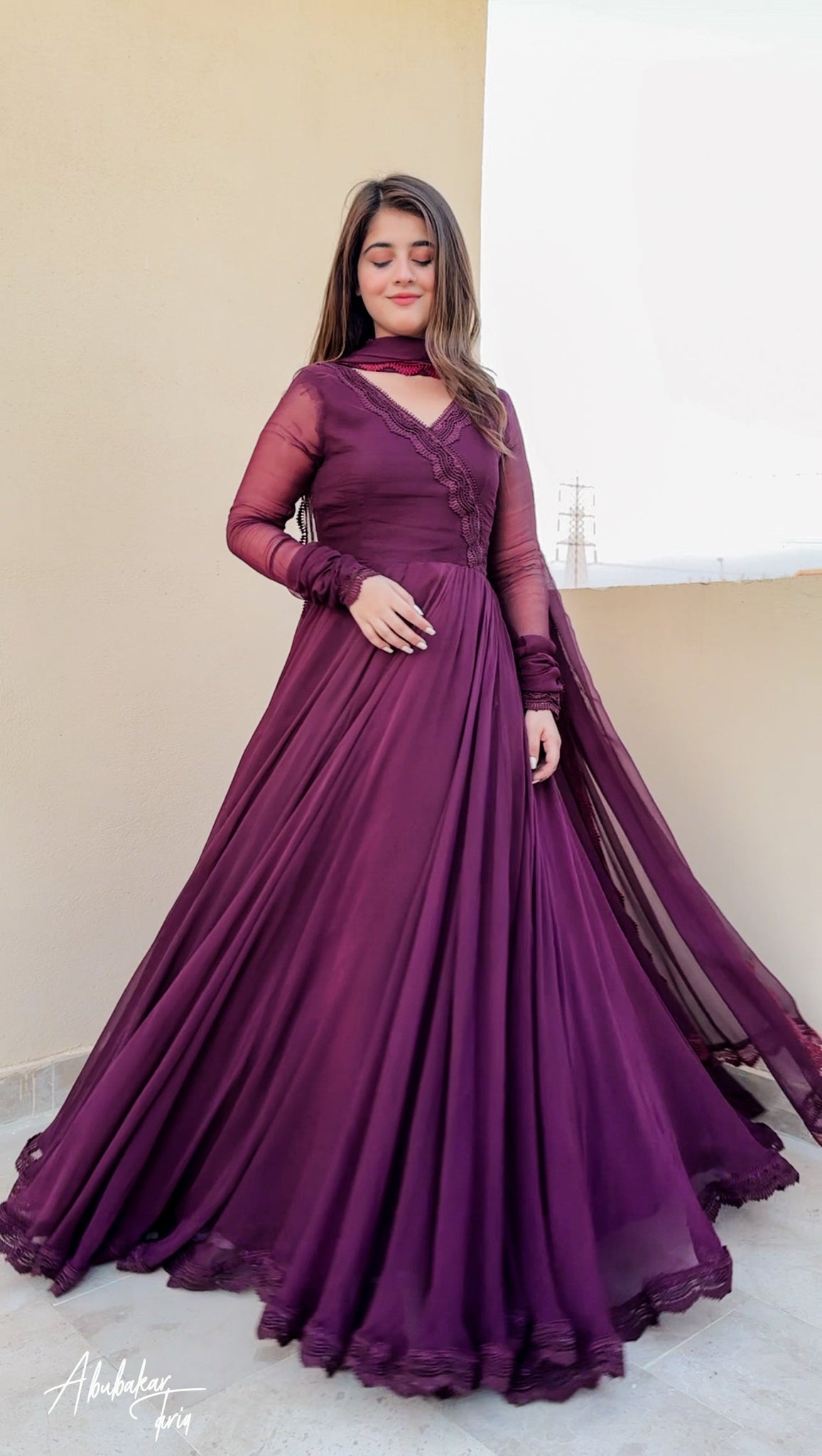 SOLID PURPLE LONG FLAIR ANARKALI WITH DUPATTA