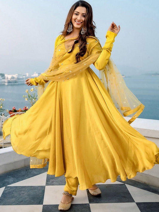 Yellow Anarkali Dupatta Suit Set