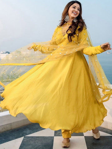 Yellow Anarkali Dupatta Suit Set