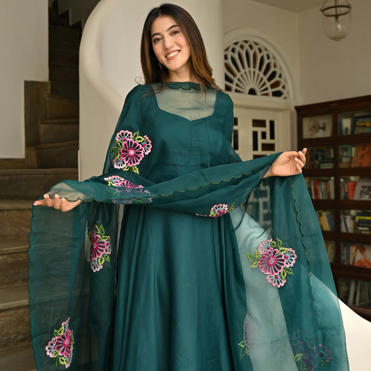 Featuring Green Anarkali Embroidered Dupatta