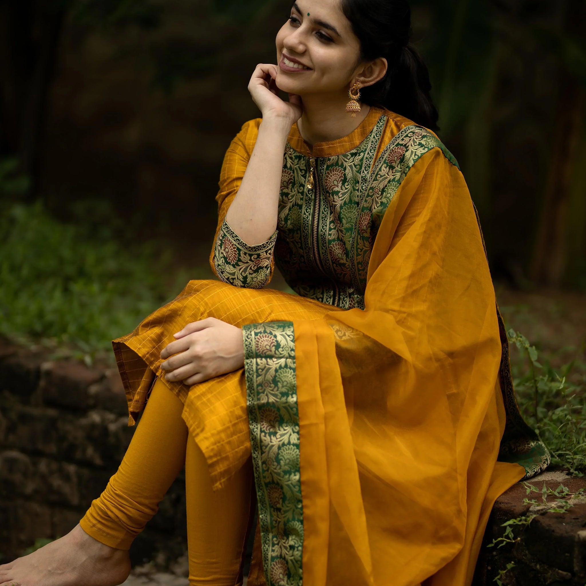 STYLISH SILK COTTON SALWAR WITH BANARASI LACE WORK IN YELLOW