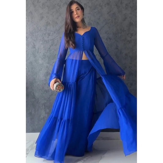 Blue georgette plain stylist palazzo suit