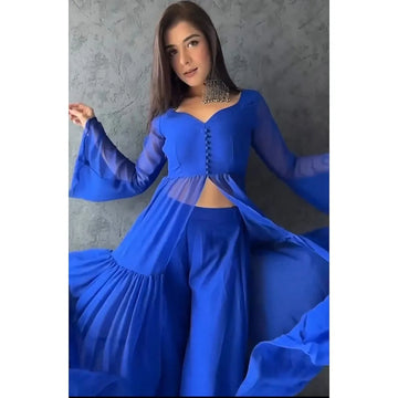 Blue georgette plain stylist palazzo suit