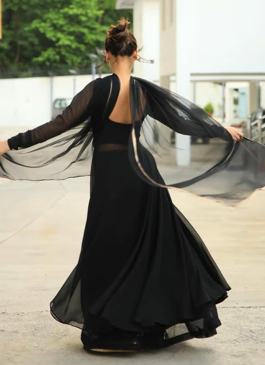 Trendy Look Black Color Georgette Gowns