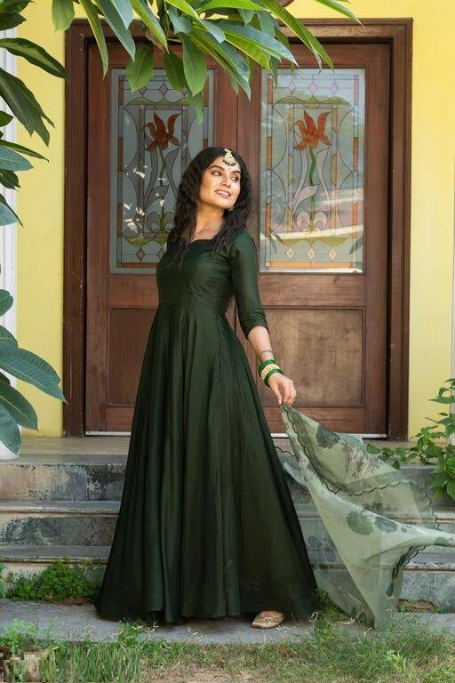 Turquoise Green Printed Killer Silk Party Wear Anarkali Gown | Latest Kurti  Designs